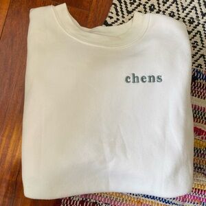 C.Bonz Embroidered White Pullover Cozy Crewneck Sweatshirt